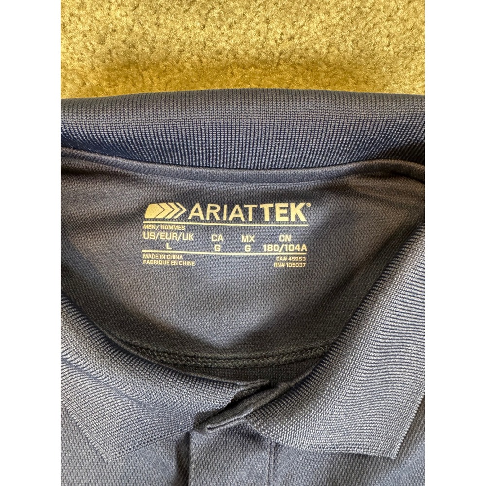 Ariat Mens AriatTEK Performance Polo Shirt Navy Blue Short Sleeve Size Large - Picture 3 of 9